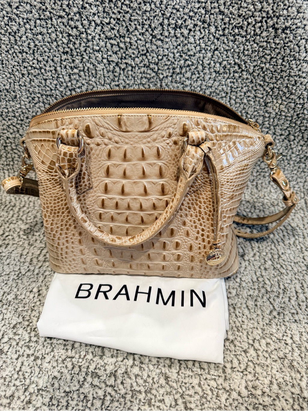 Brahmin Duxbury Satchel- Sand Melbourne -Tan Croc-Embossed Leather/Dust Bag Incl